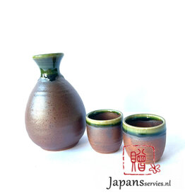 Tokyo Design Studio Sake set Iga Oribe (brown with green edge)