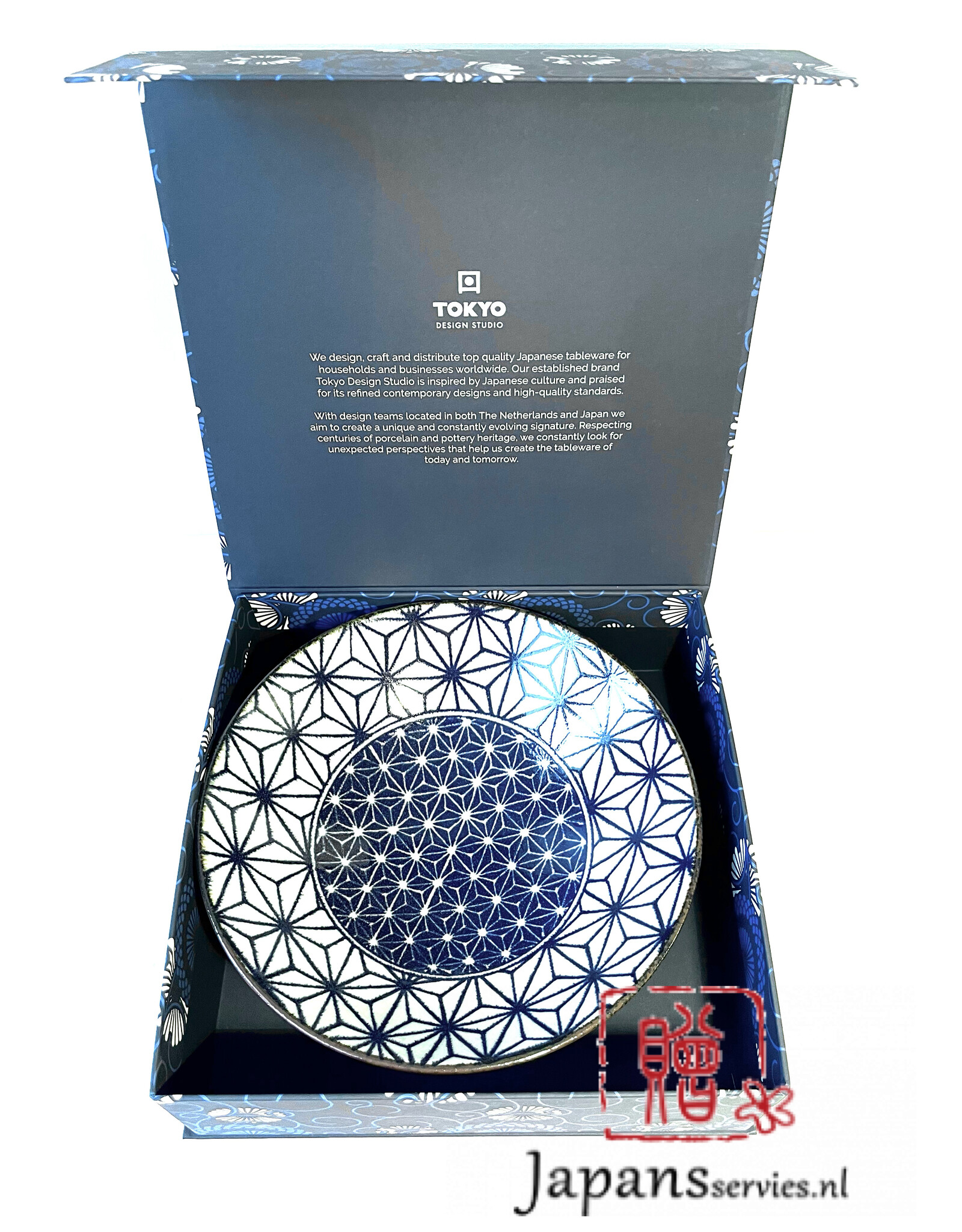 Tokyo Design Studio Grote ronde blauw schaal met sterretjes (Asanoha)