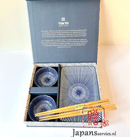 Tokyo Design Studio Japanse sushi set Kotobuki (blauw wit gestreept)