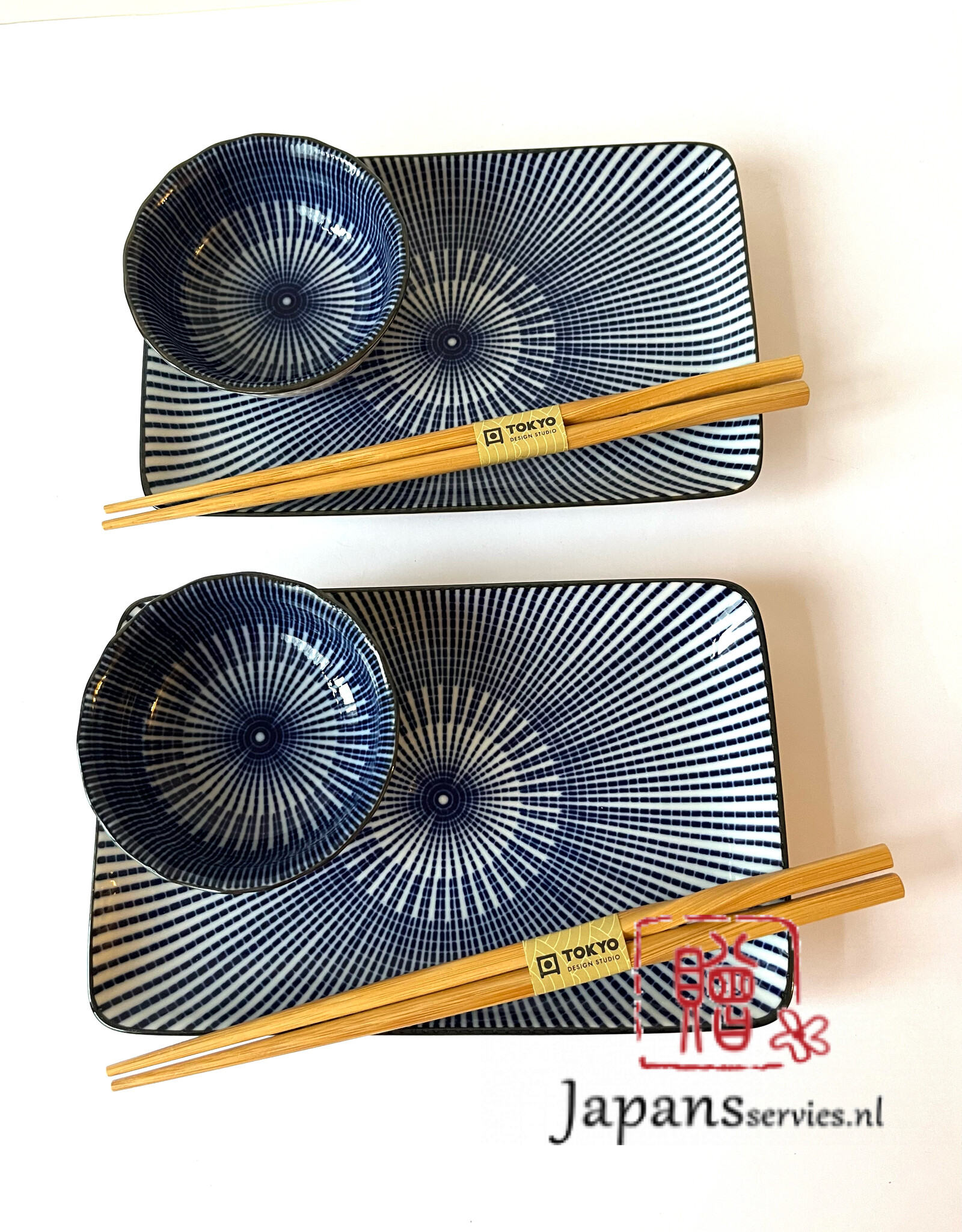 Tokyo Design Studio Japanse sushi set Kotobuki (blauw wit gestreept)