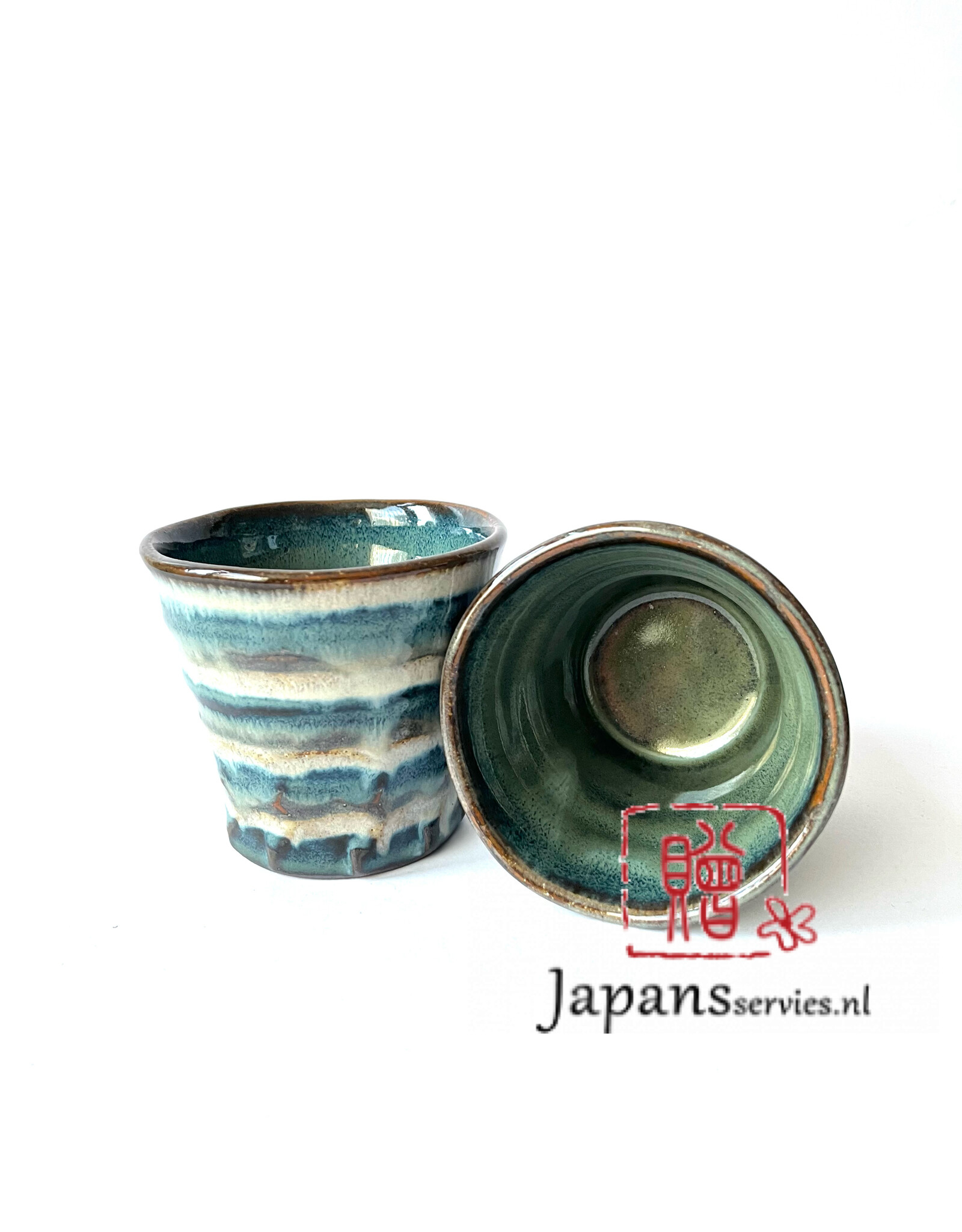 Tokyo Design Studio Tea or coffee cup green beige stripe
