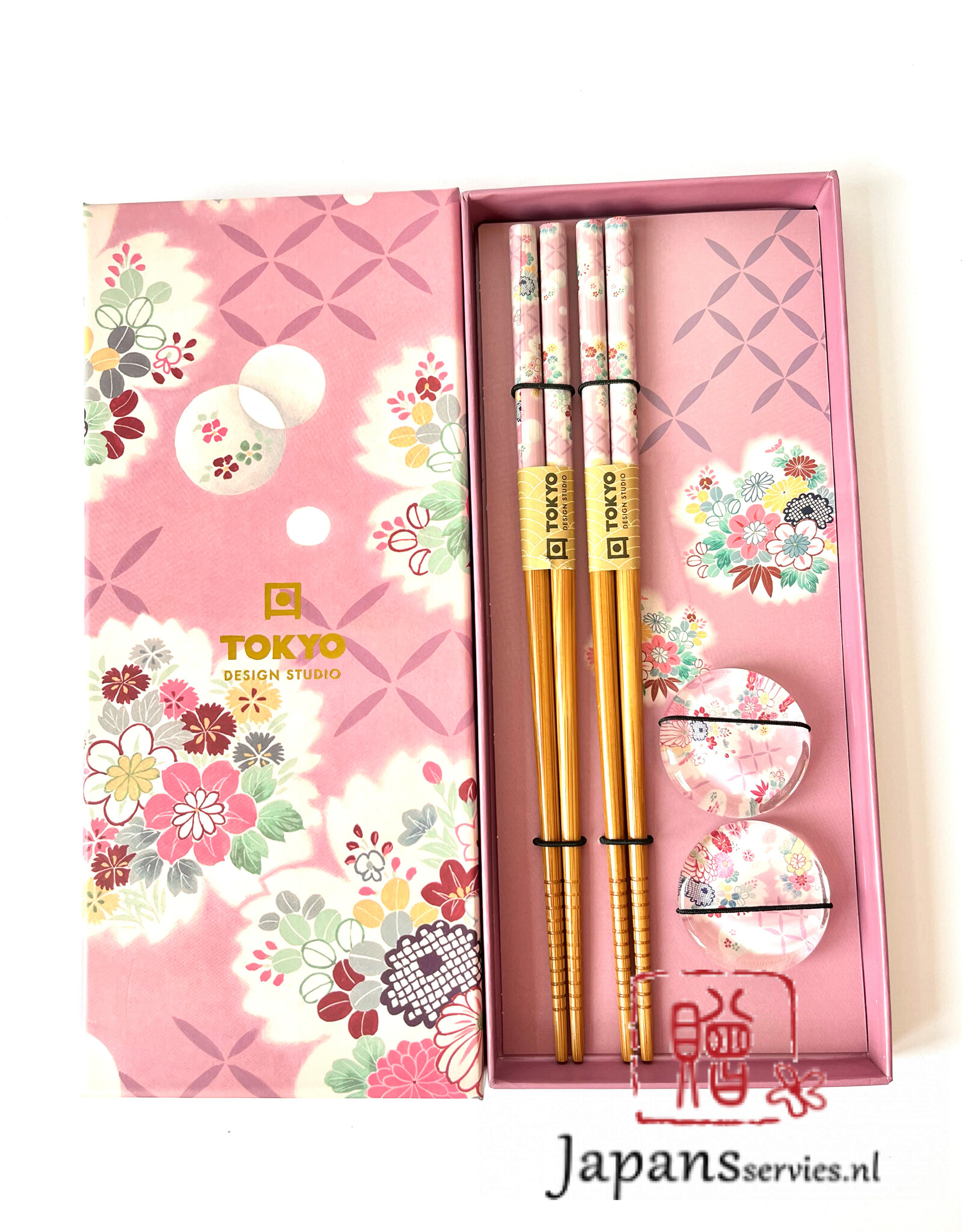 Tokyo Design Studio Sakura eetstokjes cadeauset met onderzetter