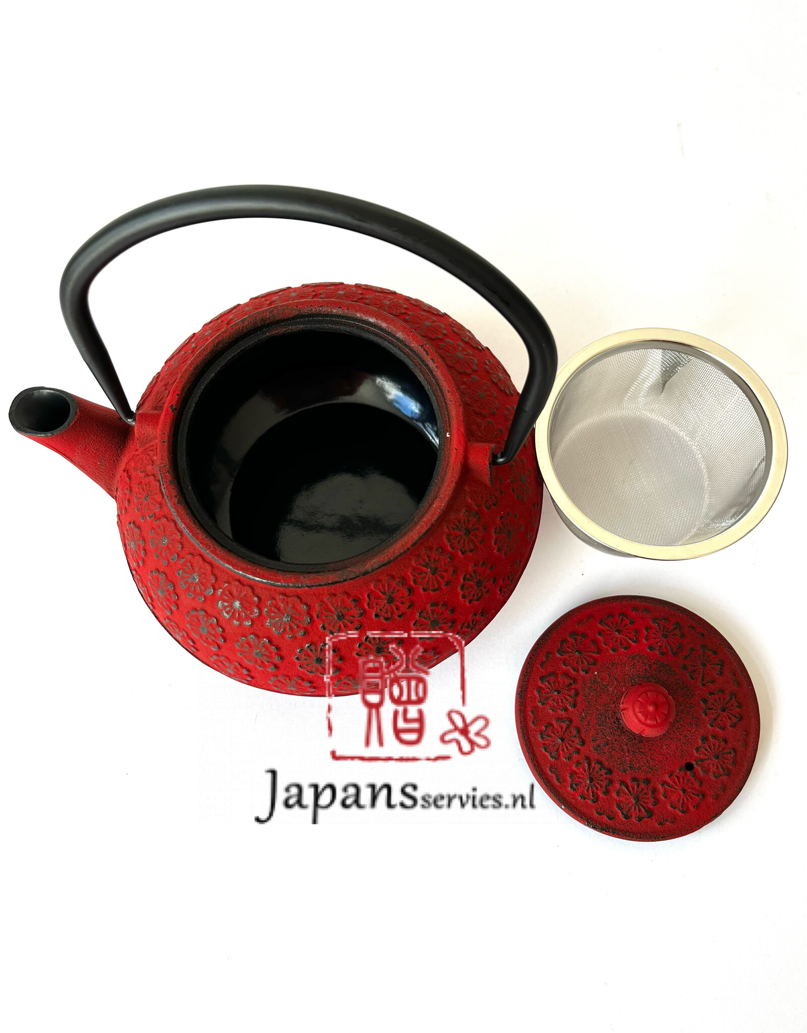 Tokyo Design Studio Red cast iron teapot with sakura