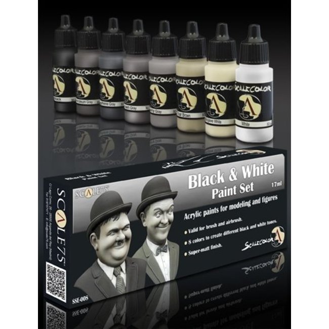 Scale 75 Black and White Paint set - 8 colors - 17ml - SSE-008