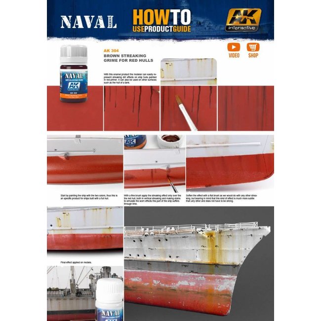 AK interactive Brown Streaking Grime For Red Hulls  - Naval Ships Weathering - Streaking - 35ml - AK304