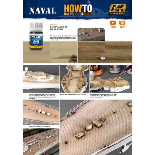 AK interactive Dark Wash For Wood Decks - Naval Ships Weathering - Wash - 35ml - AK301
