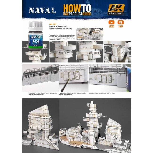 AK interactive Grey Wash For Kriegsmarine Ships  - Naval Ships Weathering - Wash - 35ml - AK303