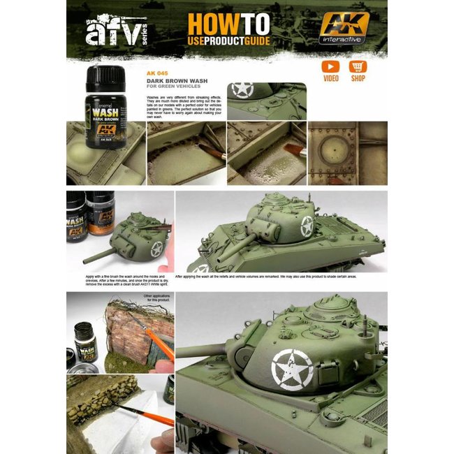 AK interactive Dark Brown Wash For Green Vehicles - Weathering Wash - 35ml - AK045