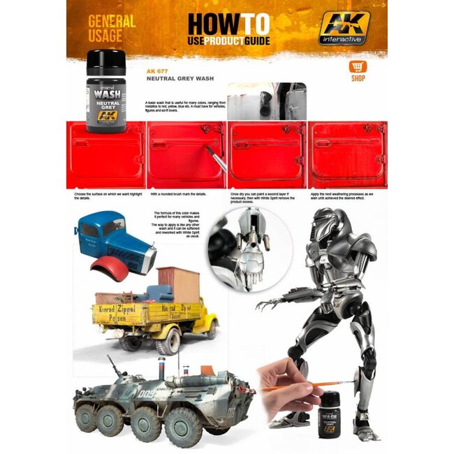 AK interactive Neutral Grey For White/Black Wash - Weathering Wash - 35ml - AK677