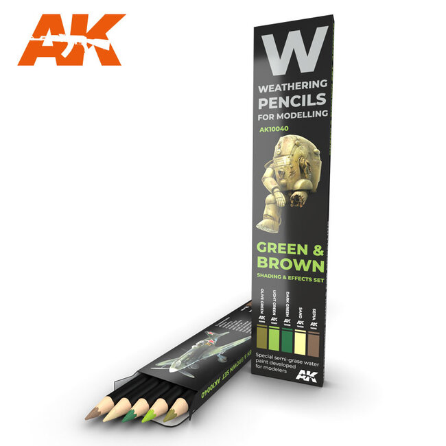 AK interactive Weathering Pencil Set Green and Brown - 5 kleuren - AK10040