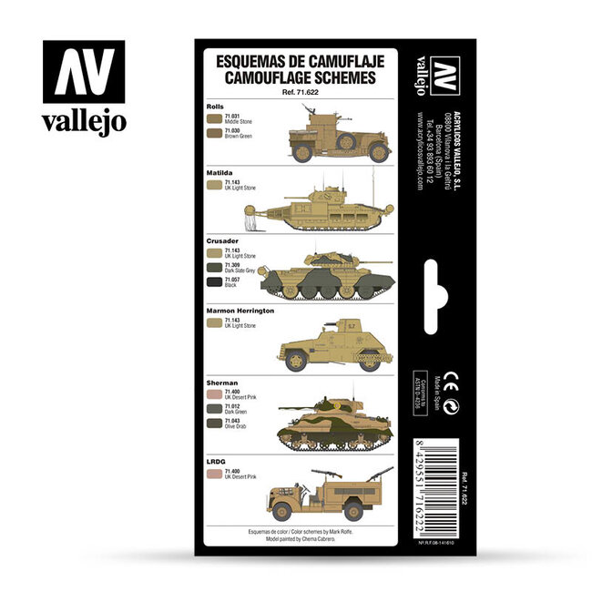 Vallejo Model Air AFV Series WWII British Colors Africa 1939-1943 - 8 colors - 17ml - 71622