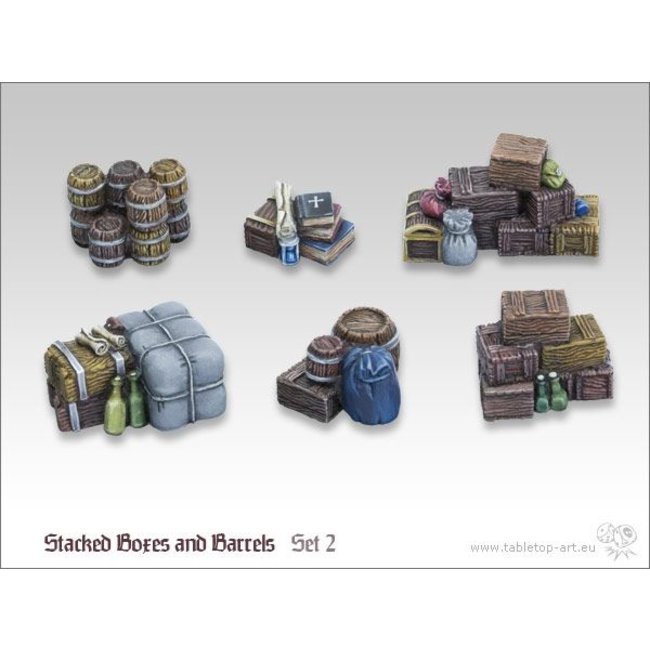 Tabletop-Art Stacked boxes and barrels set 2 - TTA600017