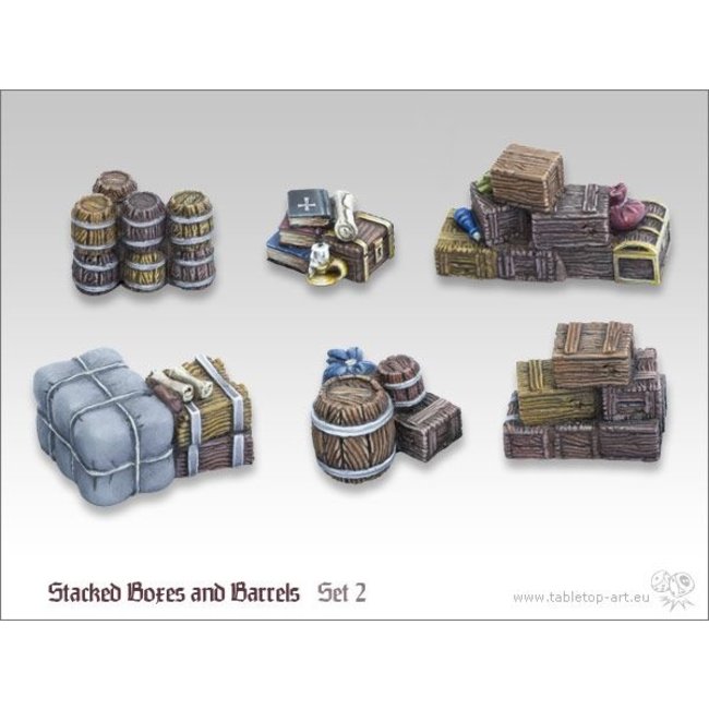 Tabletop-Art Stacked boxes and barrels set 2 - TTA600017
