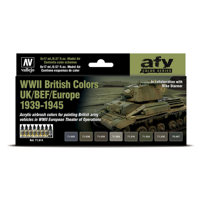 Vallejo Model Air AFV Series WWII British Colors UK/BEF/Europe 1939-1945 - 8 colors - 17ml - 71614