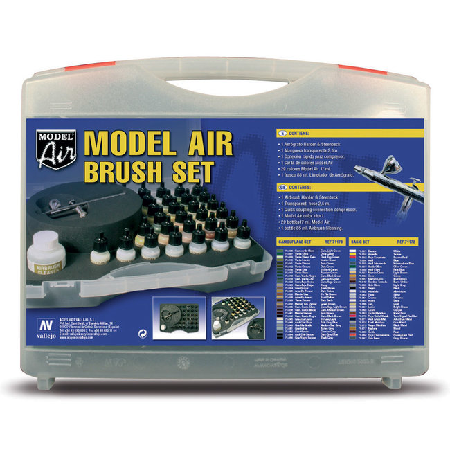 Vallejo Model Air Basic Set + Airbrush - 29 kleuren - 17ml - 71172