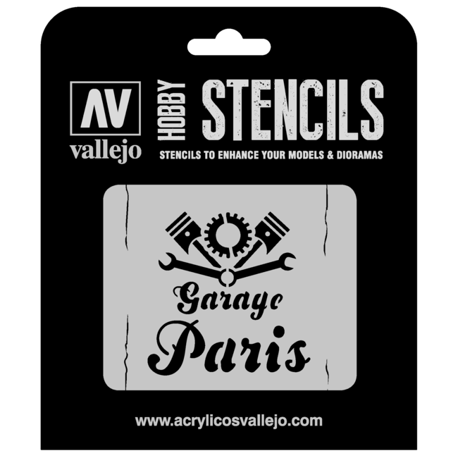 Vallejo Vallejo Vintage Garage Sign - 1/35 - Lettering & Signs Airbrush Stencil - ST-LET001