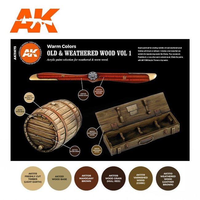 AK interactive AK interactive Old & Weathered Wood Volume 1 - 6 colors - 17ml - AK11673