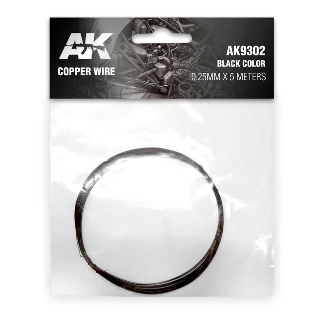 AK interactive Copper Wire 0.25mm x 5 meters Black Color - AK9302