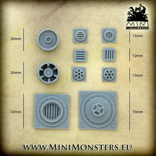Mini Monsters Rims, Hatch, Vent Systems - 10x - MM-0124