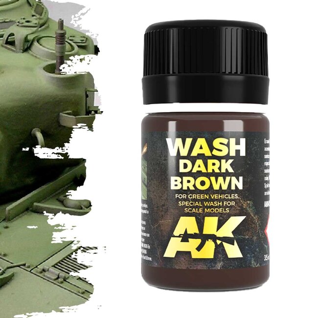 AK interactive Dark Brown Wash For Green Vehicles - Weathering Wash - 35ml - AK045