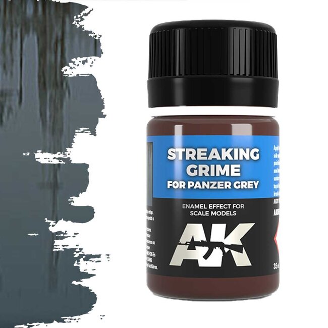 AK interactive Streaking Grime For Panzer Grey Vehicles - Streaking Weathering - 35ml - AK069