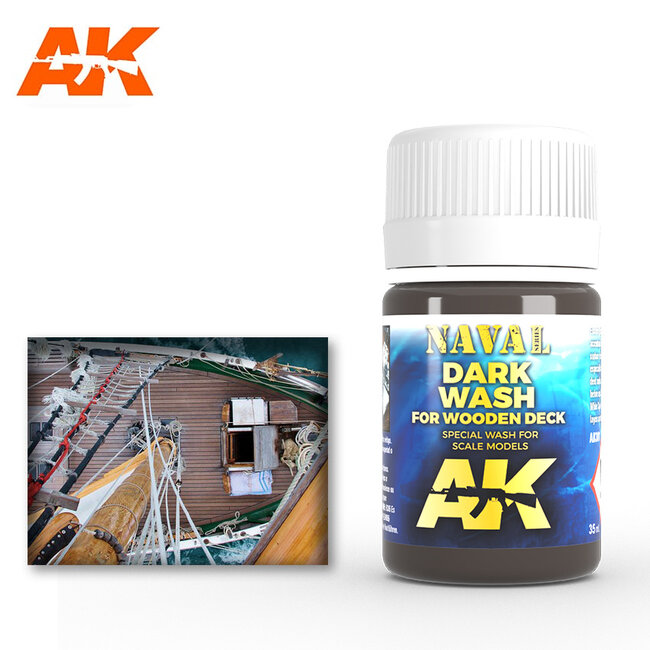 AK interactive Dark Wash For Wood Decks - Naval Ships Weathering - Wash - 35ml - AK301