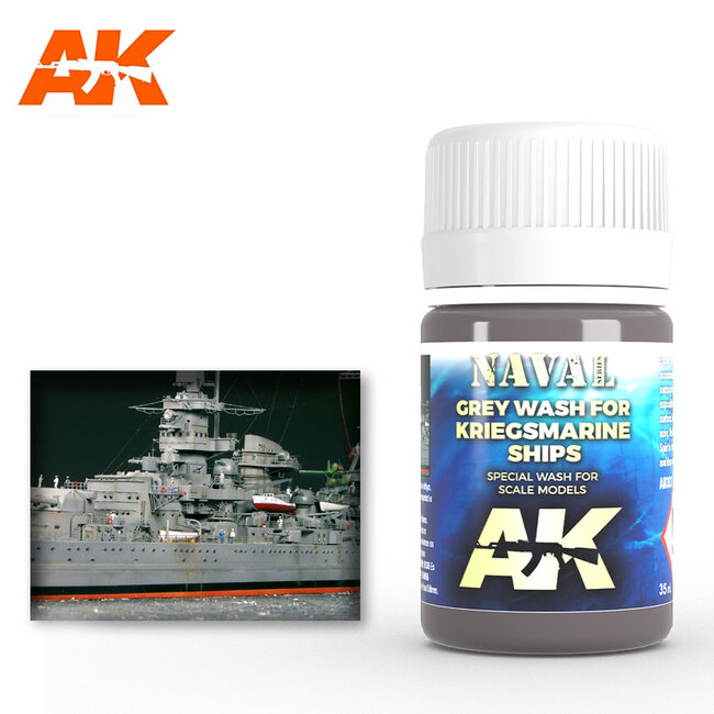 AK interactive Grey Wash For Kriegsmarine Ships  - Naval Ships Weathering - Wash - 35ml - AK303