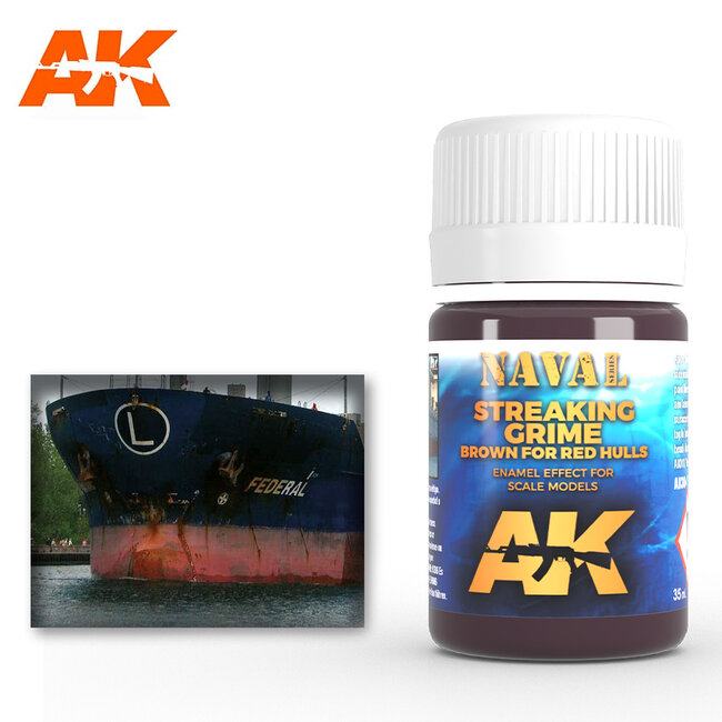 AK interactive Brown Streaking Grime For Red Hulls  - Naval Ships Weathering - Streaking - 35ml - AK304