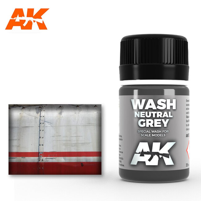 AK interactive Neutral Grey For White/Black Wash - Weathering Wash - 35ml - AK677