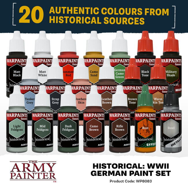 The Army Painter Warpaints Fanatic Historical: WWII German Paint Set – 20 colors - WP8083