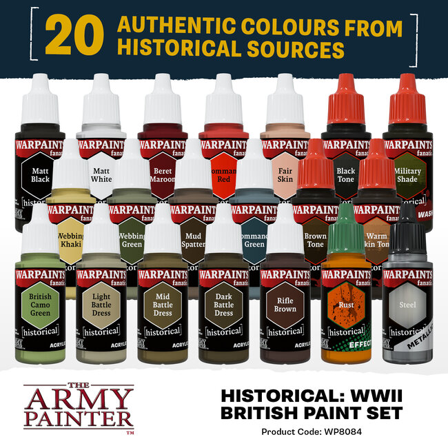 The Army Painter Warpaints Fanatic Historical: WWII British Paint Set – 20 colors - WP8084