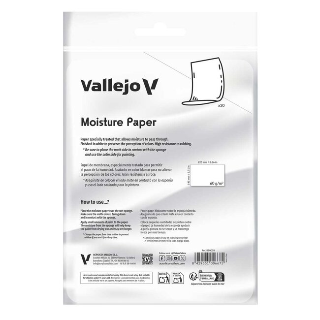 Vallejo Sheets of moisture paper 14,5cm x 22,5cm - 60gr - 30x - B90003