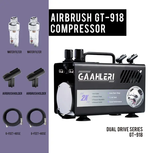 Gaahleri Dual Drive Series Airbrush Air Compressor GT-918 - 42878