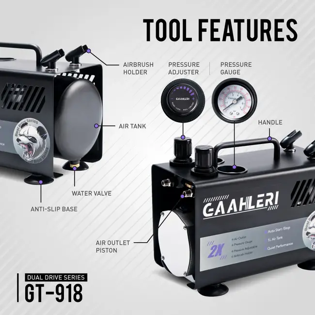 Gaahleri Dual Drive Series Airbrush Air Compressor GT-918 - 42878