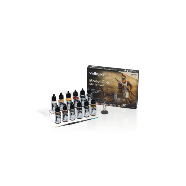 Vallejo Model Color Starter Set – 12 colors - 18ml - miniature and Brush – 70266