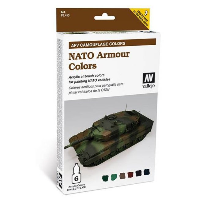 Vallejo Model Air AFV Camouflage Colors - NATO Armour Colors - 6 colors - 8ml - 78413