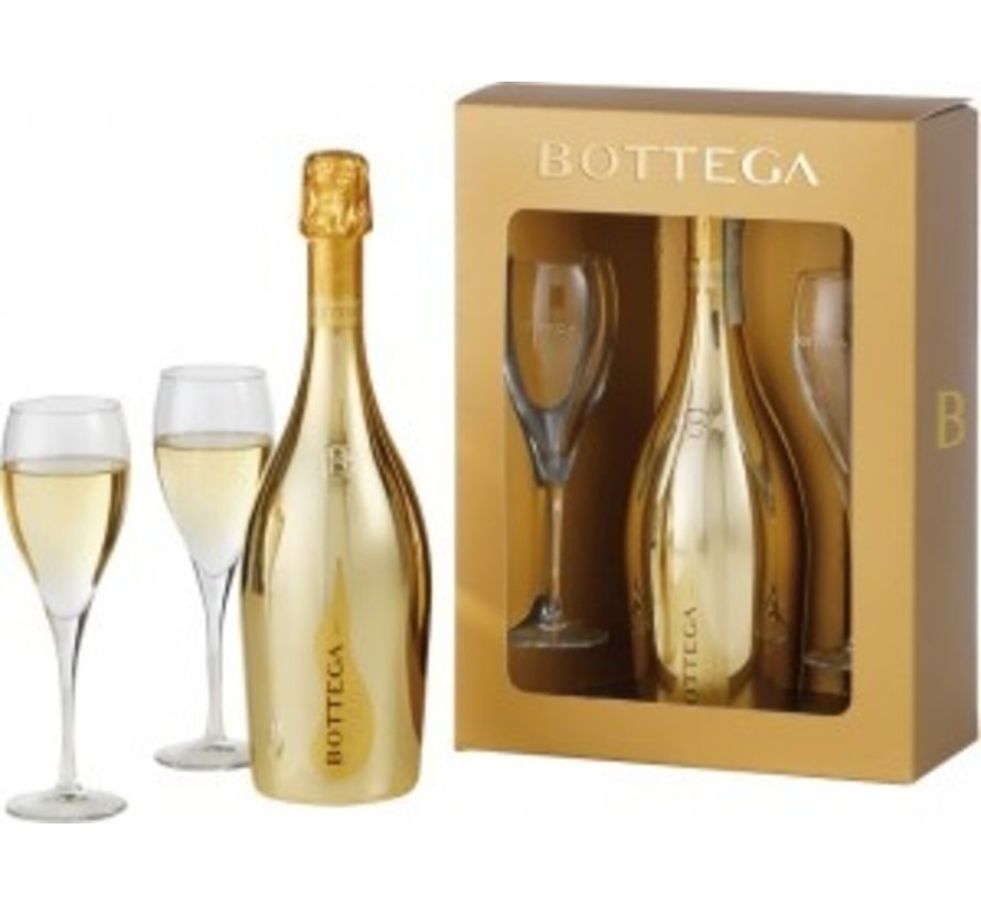 Bottega Gold Prosecco  with 2 flutes - in Gift Box