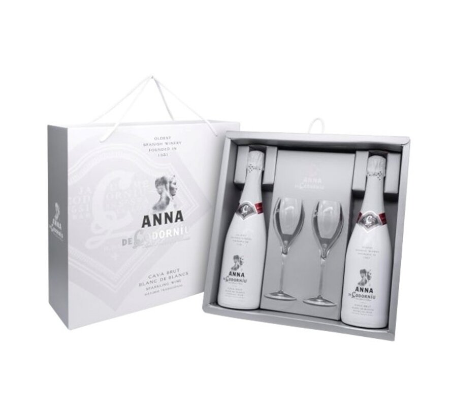 Anna de Cordonìu: cava cadeaupakket met 2 gegraveerde glazen in Giftbox