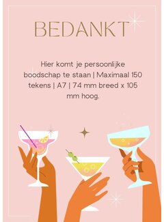 Kaartje A7 - Bedankt licht roze - met gepersonaliseerde tekst