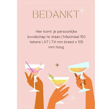 Kaartje A7 - Bedankt licht roze - met gepersonaliseerde tekst