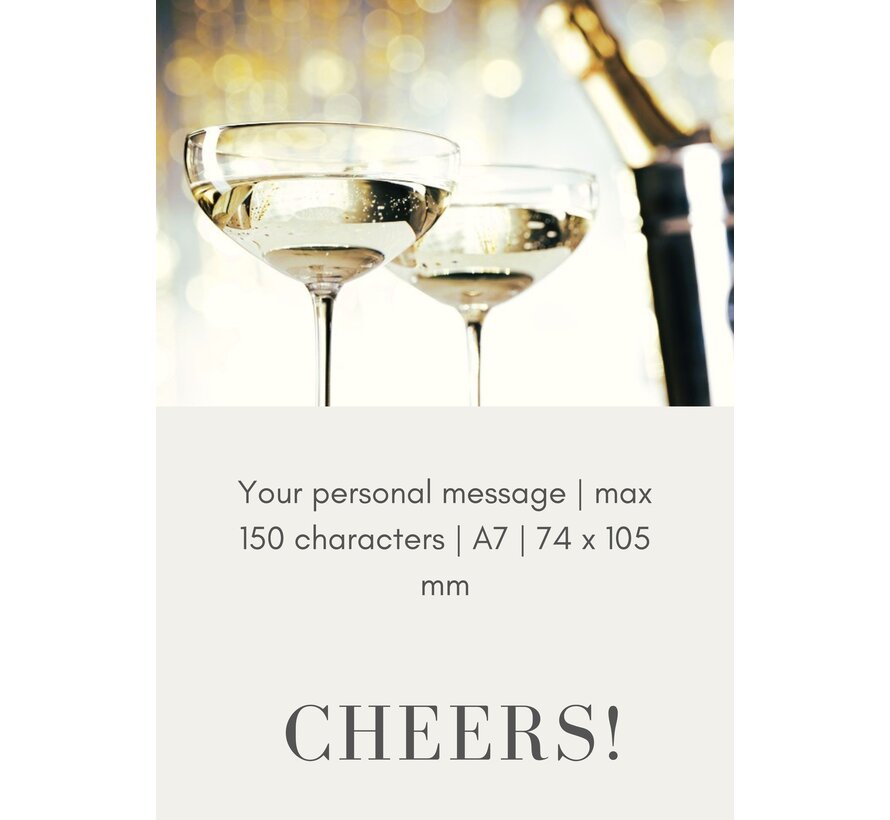 Kaartje - Champagne coupe - met gepersonaliseerde tekst | A7 eenzijdig fullcolor