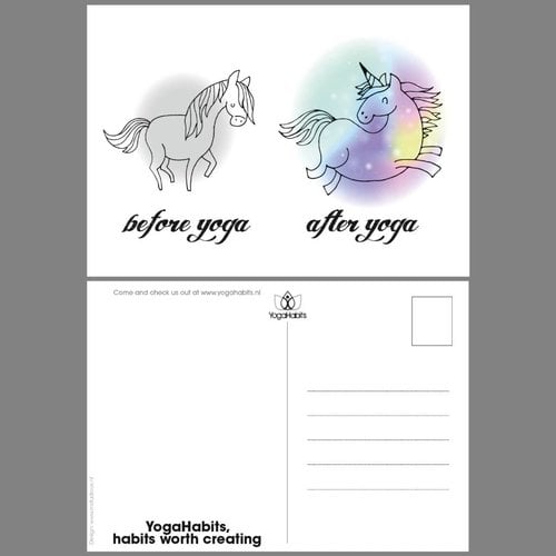 YogaHabits Ansichtkaart (set 10 stuks) Before Yoga - After Yoga Unicorn