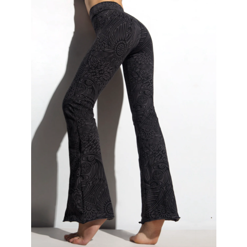 Funky Simplicity Funky Simplicity - High Waist Flared Leggings - Black Grey Tribal Eagle Flares