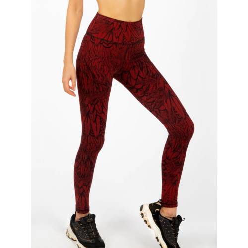 Funky Simplicity Red Black Feather - Super High Waist Leggings (S/M/L)