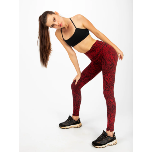 Funky Simplicity Funky Simplicity - High Waist Leggings - Red Black Feather
