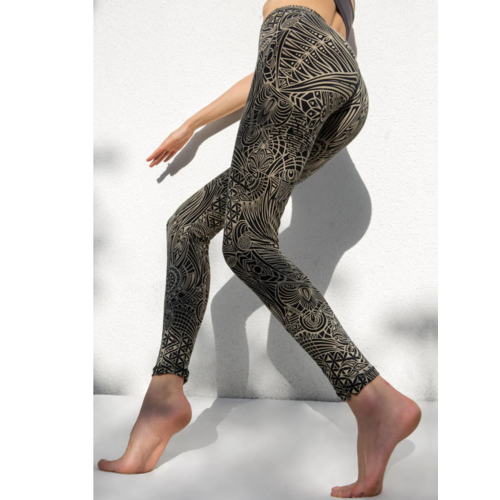 Funky Simplicity Funky Simplicity - High Waist Leggings - Cream Black Tribal Eagle