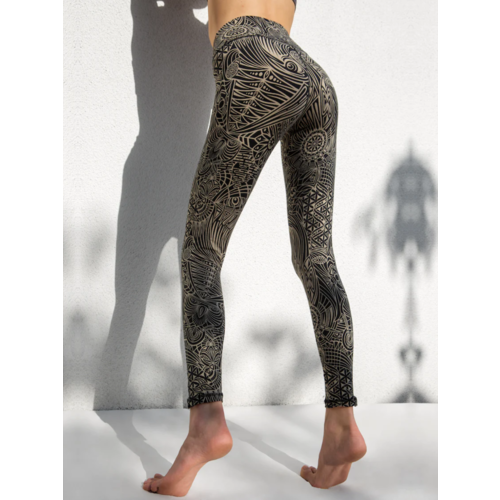 Funky Simplicity Funky Simplicity - High Waist Leggings - Cream Black Tribal Eagle