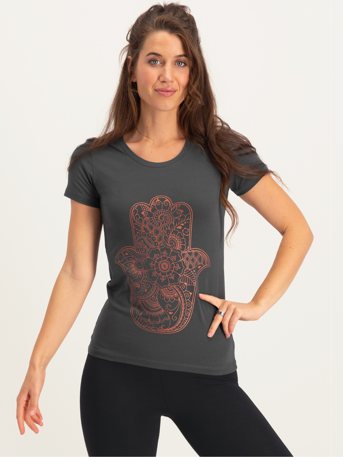 Womens Beautiful Hamsa Mandala Yoga T-Shirt Womens Beautiful Hamsa Mandala Yoga T-Shirt
