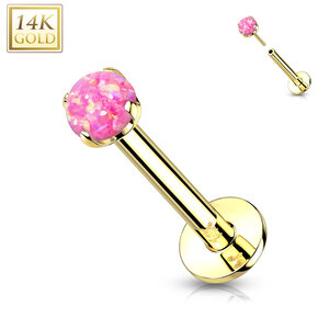 14K Gold Threadless Push-in Labret Pink Stone