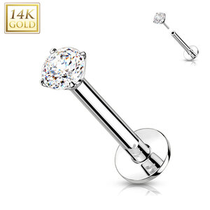 14K White Gold Threadless Push-in Labret.